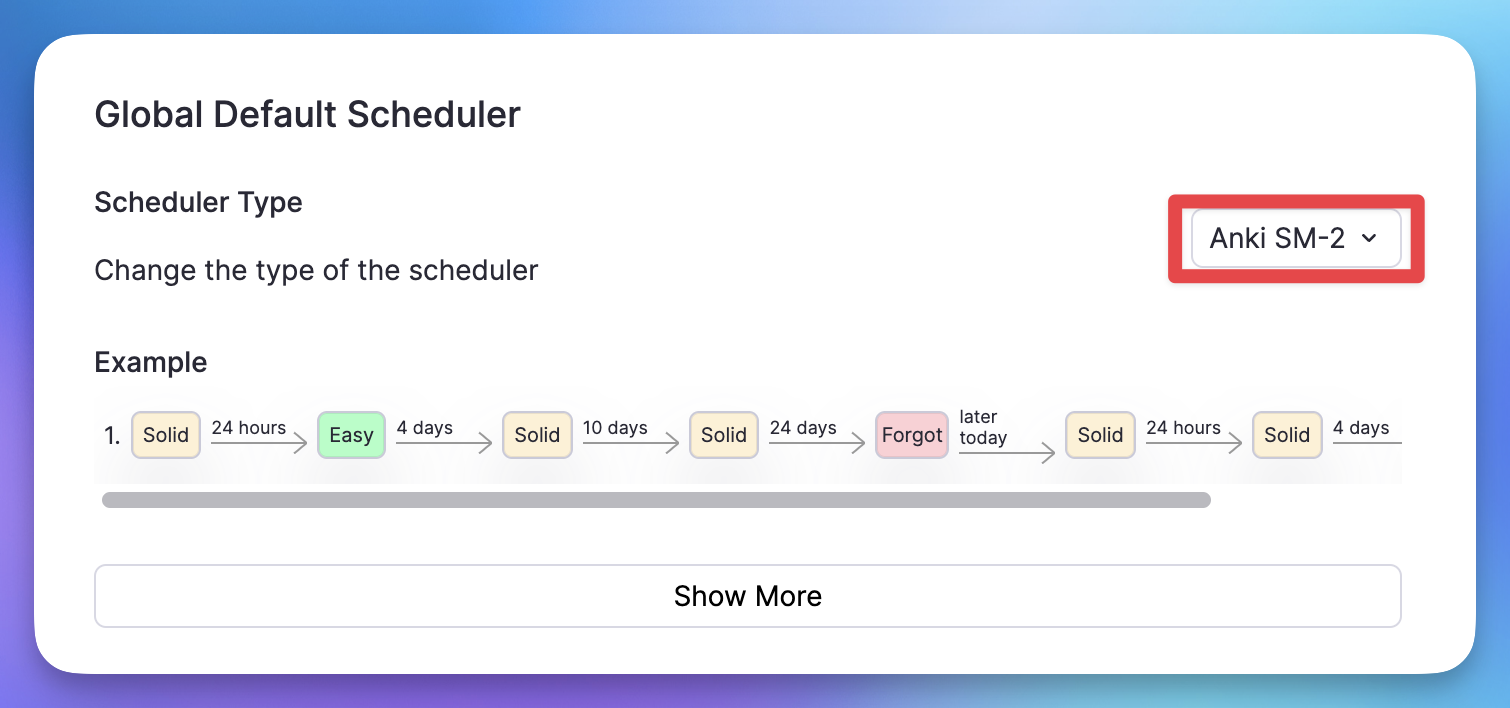 FSRS spaced repetition algorithm settings