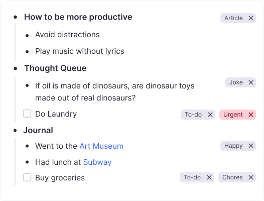 Project management with tags for task organization